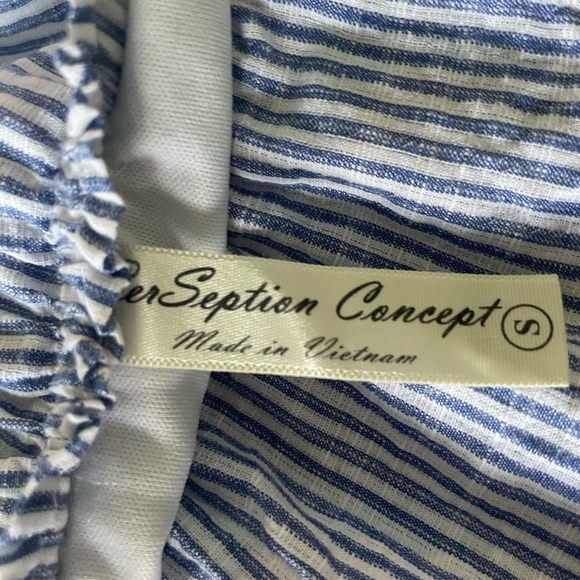 PerSeption Concept Blue Stripe Cotton Off Shoulder Sundress Lined Womens Sz s - Picture 3 of 3